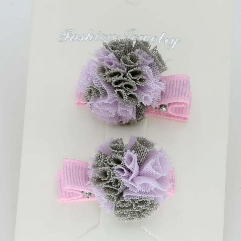 Эластичные шифоновые резинки для волос для девочек, 2 шт., резинки для волос, аксессуары для волос, милые детские аксессуары для волос, качественные заколки для волос - Цвет: pink clip (purple)