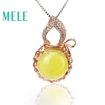 

Natural yellow prehnite silver pendant , round 12mm*12mm, vivid gourd shape , classical and popular