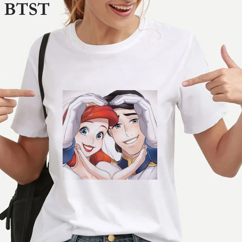 

Ariel and The Prince Female T-shirt Harajuku Kawaii Graphic Tees Women Streetwear Korean Plus Size Cotton Aesthetic Haut Femme