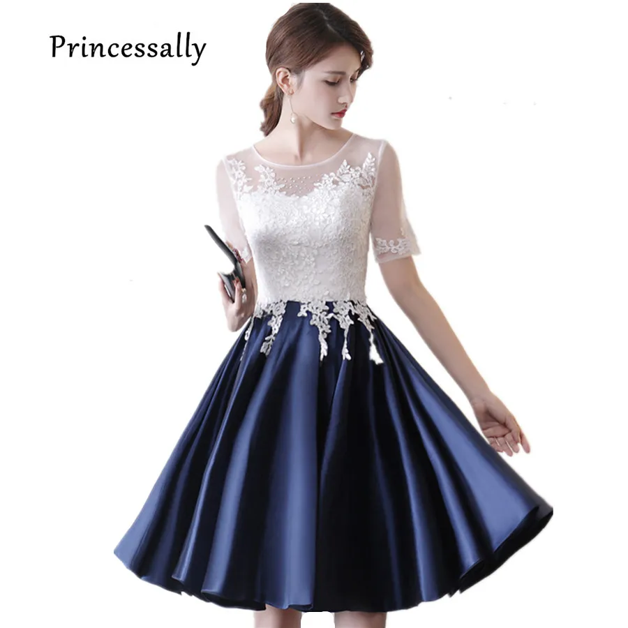 navy cocktail dress with sleeves