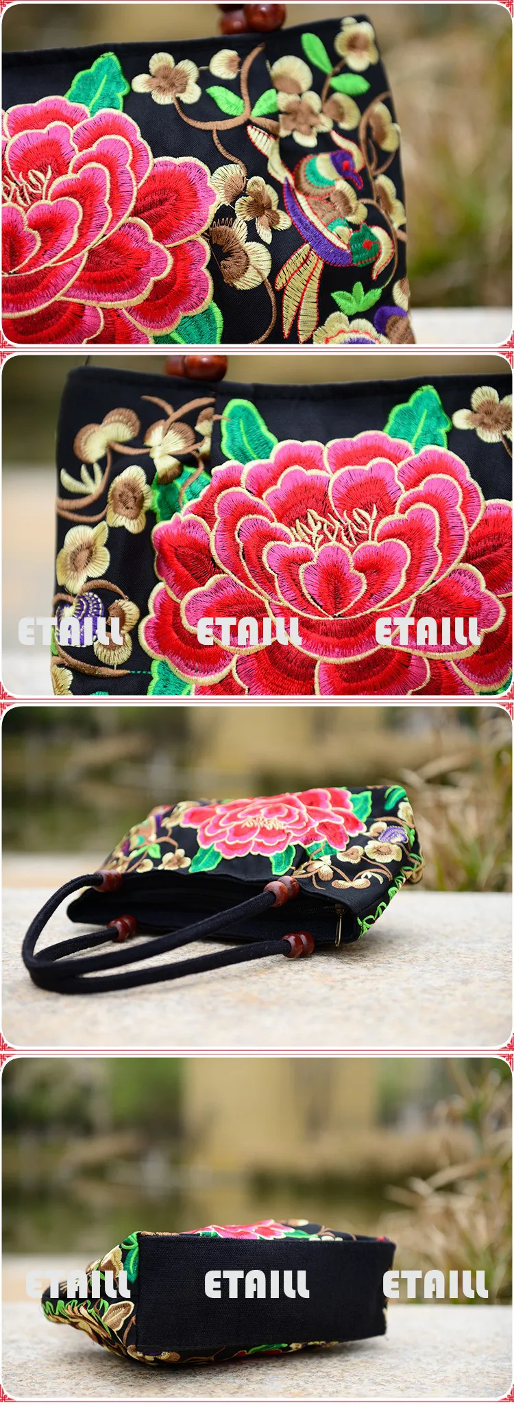 Embroidered shoulder handbag
