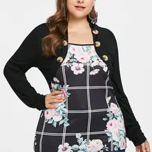 Wipalo Женский топ с длинным рукавом и декоративными пуговицами, футболка в клетку с цветочным принтом, большой размер 5XL, рубашка, кофта