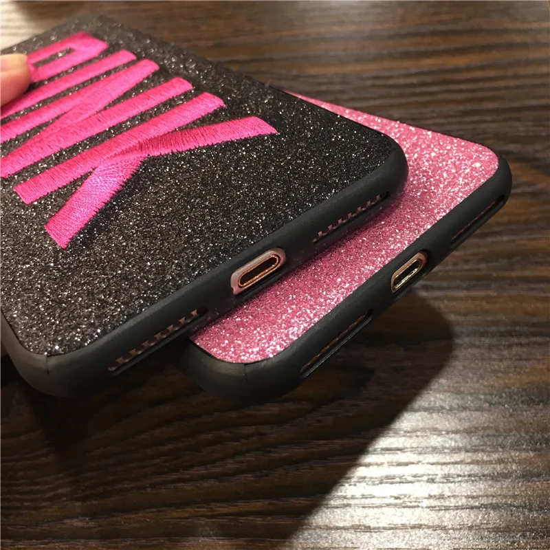 3D Блестящий розовый чехол с вышивкой для iPhone 11 pro 8 7 6 6S Plus X XS max XR, мягкий силиконовый блестящий чехол для домашних животных, мигающий чехол