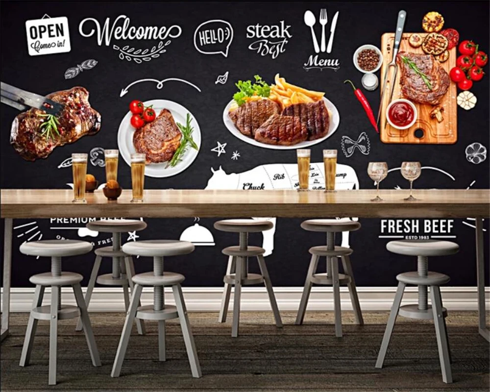 

Custom wallpaper 3d mural black hand-painted Western restaurant steak background wall living room bedroom wallpaper papier peint