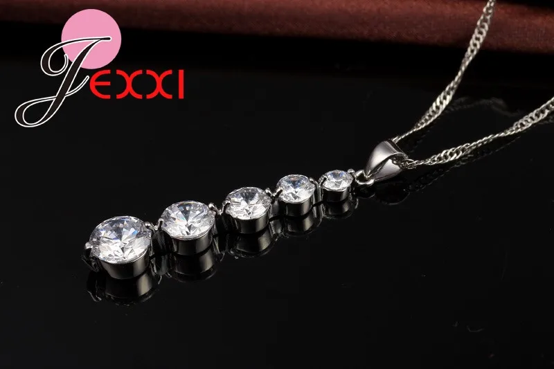 Роскошные AAA кубического циркония длинные кисточки Висячие ожерелье серьги набор 925 пробы серебро для женщин невесты свадебные ювелирные наборы