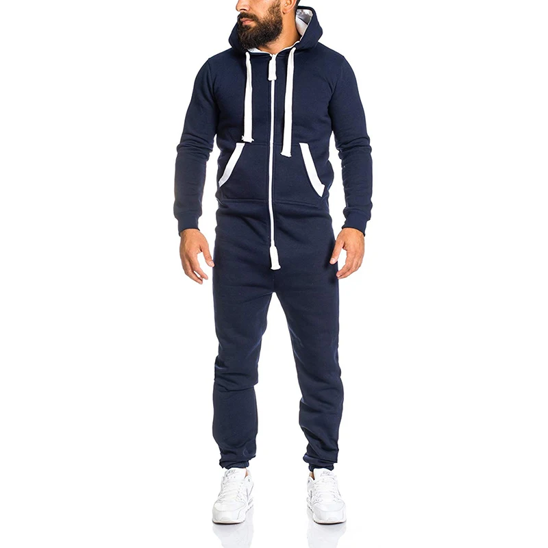 

Men's Casual Long Sleeve Cotton Overalls Pants Jumpsuits Rompers Trousers Personality One-piece Hooded Men's Sweater