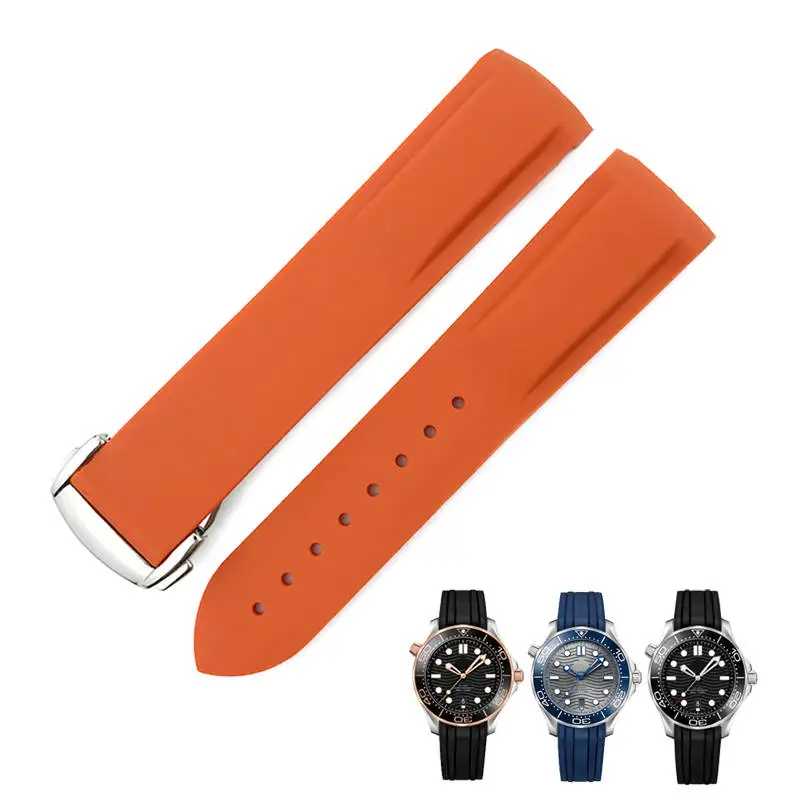 18, 19 мм, 20 мм, 21 мм, 22 мм, резиновый силиконовый ремешок для часов с изогнутым концом и пряжкой, спортивный ремешок для часов Omega Seamaster Speedmaster - Цвет ремешка: orange