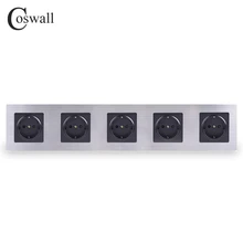 COSWALL Stainless Steel Panel 5 Gang Wall Socket 16A EU Russia Spain Electrical Outlet Silver Black Color Child Protective Door