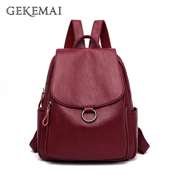 

2019 New Women Leather Backpack Female Travel Bag 3-In-1 Fashion Backpacks Mochilas School College Backpacks for Girls Sac A Dos