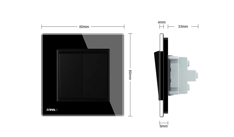 Livolo стандарт ЕС Роскошный белый/черный кристалл стеклянная панель, две банды, 2 способа кнопочный домашний настенный выключатель, C7K2S-11/12, без логотипа