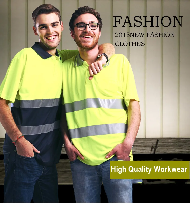 Tons de Manga Camisa com Listras Refletivas de Segurança Dois Curta Camisa Reflexivo Workwear Construção oi Vis 4 Roupas de segurança