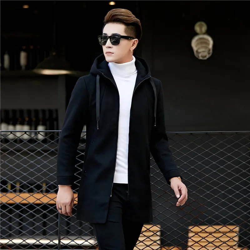 Autumn in the men's cloth coat youth long hooded man cloth pure color ...
