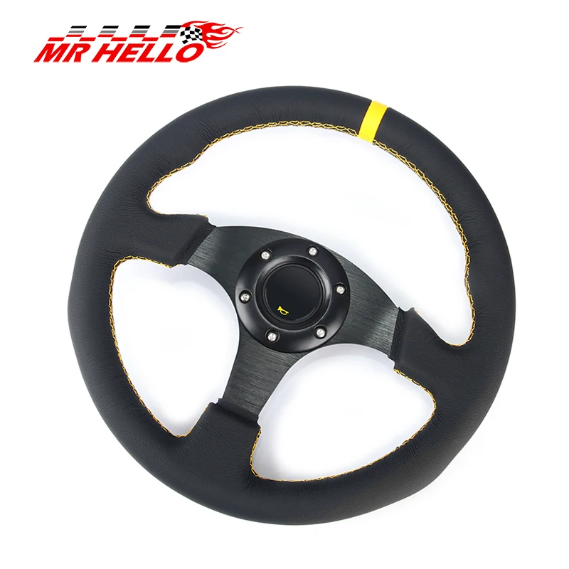 hot uality 13" (330mm) For Racing Steering Wheel leather Suture yellow