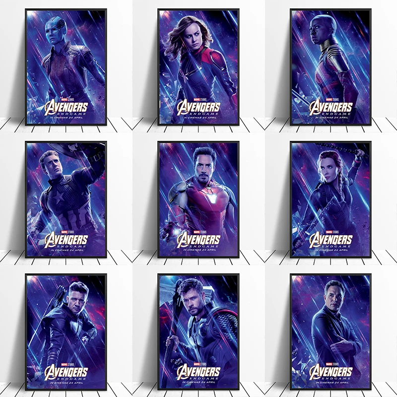 

Avengers: Endgame Iron Man Captain America Captain Marvel Thor Hulk Black Widow Movie Poster Home Decor Wall Art Canvas Print