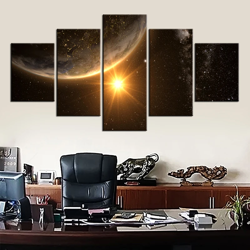 5 Pieces Canvas Wall Art Decor Large Universe Scene with Planets, Stars