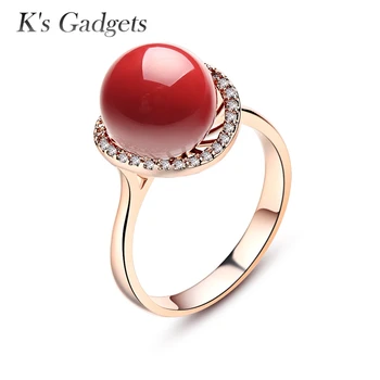 

Anel Women Red Artificial Coral Ring Rose Gold Anel De Pedra Vermelha Silver Plated Big Rings Cubic Zirconia Red Rings for Women