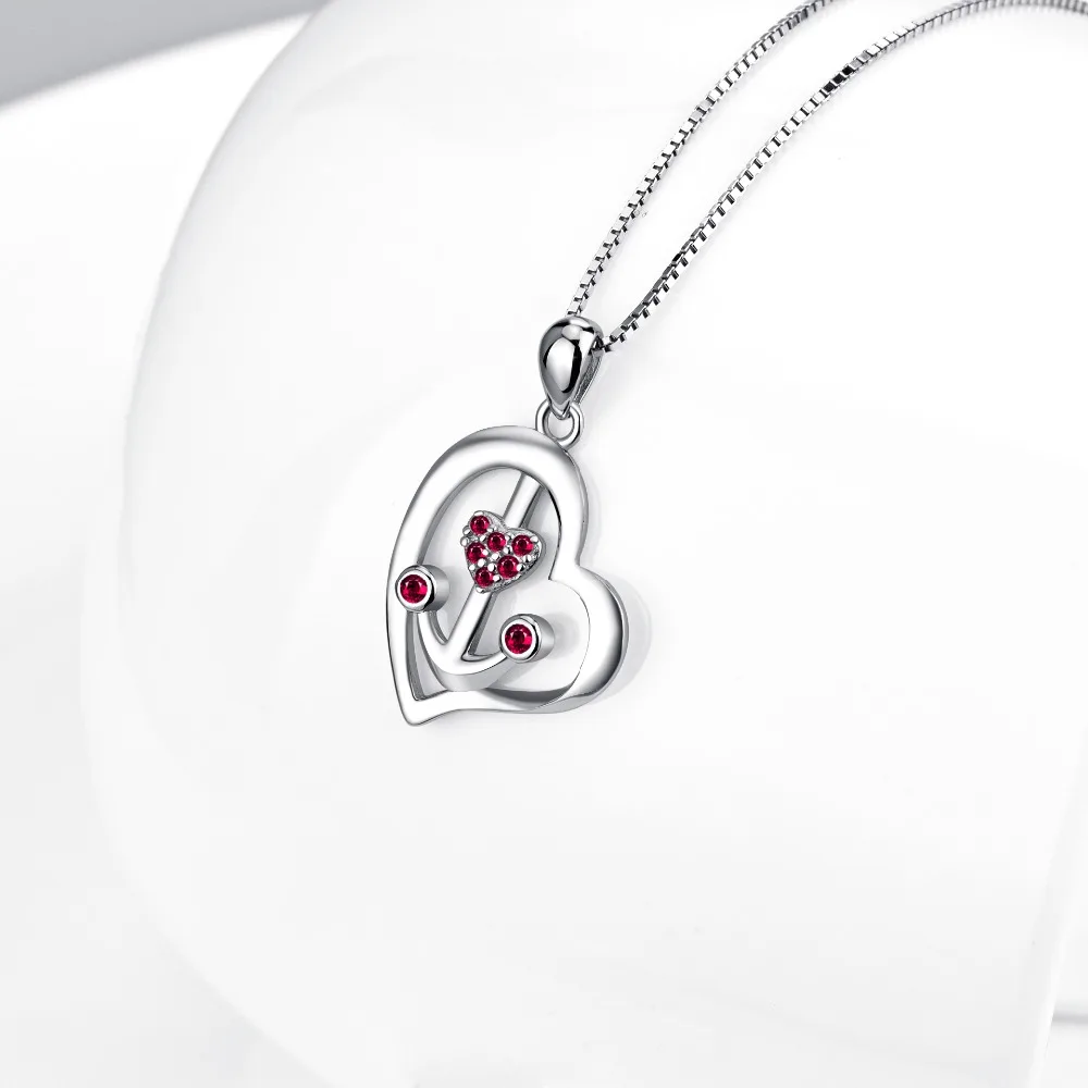 spesifikasi 925 Sterling Perak Kalung Cinta Hati Jangkar Merah Kristal CZ Liontin Kalung Hadiah Perhiasan Romantis Untuk Wanita PYX0183 H