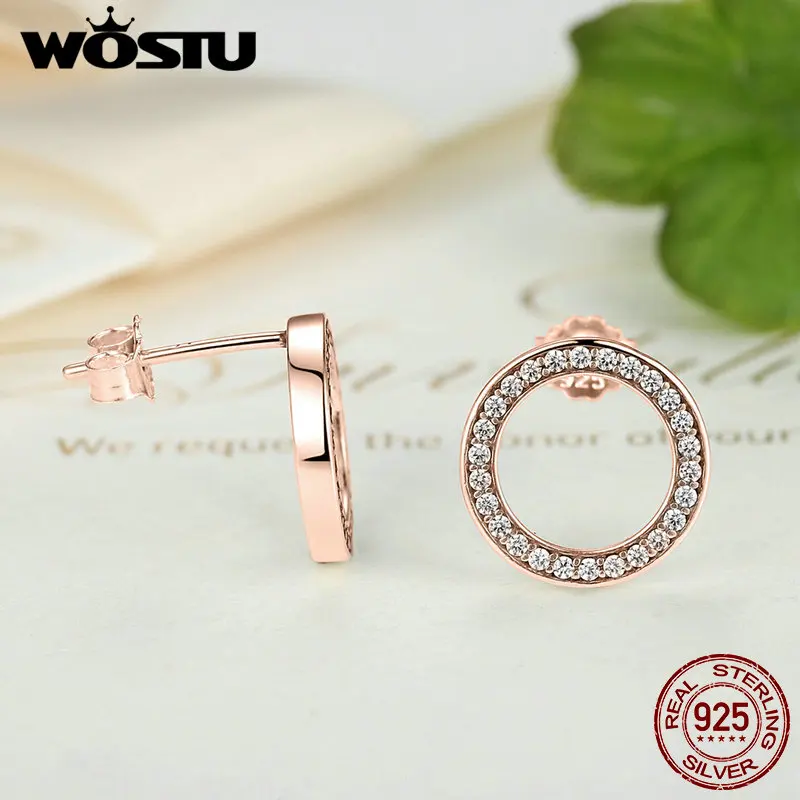 100% 925 Sterling Silver & Gold Color Forever Stud Earrings With & Clear CZ For Women Original Fine Jewelry Gift - Image 4