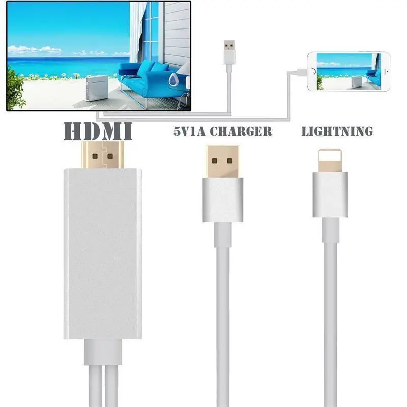 New 8 pin 2M Apple Lightning to HDMI HDTV AV Cable Adapter for iPhone 6 6S 5S 5