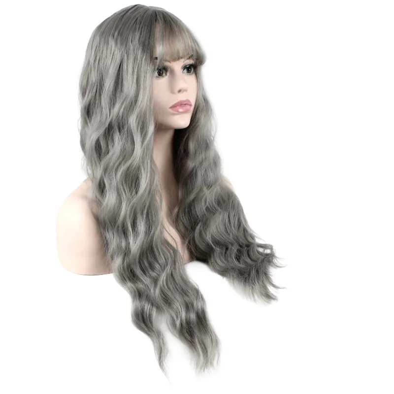 Preise JOY   SCHÖNHEIT Ultra dünne pony Lange Lockige Perücke Synthetische Perücken grau Schwarz Rosa 26 zoll Hohe Temperatur Faser frauen perücke