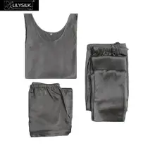 LilySilk пижама женская шелковая белье костюм домашняя одежда для женщин бретели Набор 3 шт. шелк 22 Momme Прекрасный