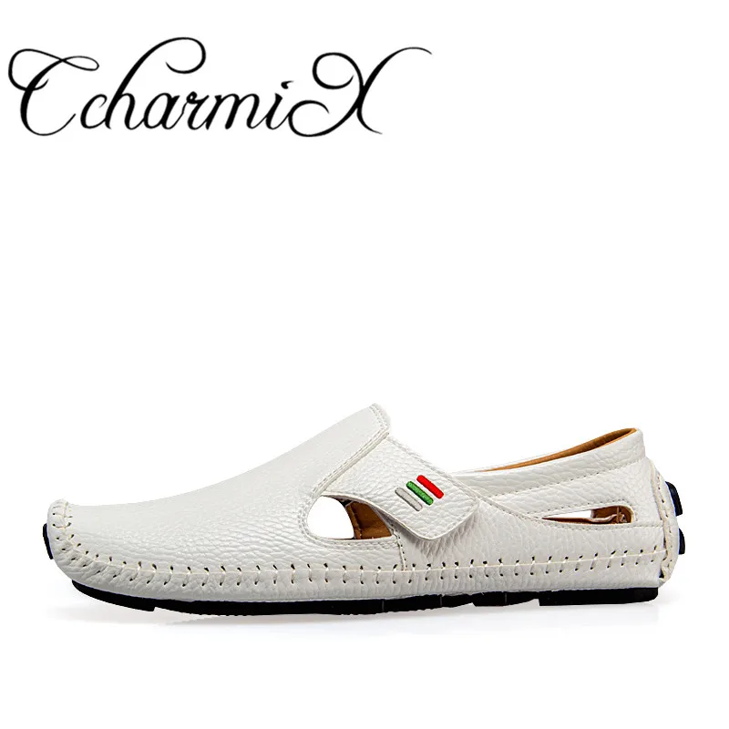 CcharmiX/кожаная мужская обувь размера плюс 38-47, мужские весенние лоферы, Мужская Роскошная обувь для вождения, слипоны, повседневные мужские лоферы, мокасины - Цвет: white 2