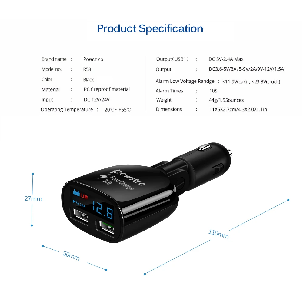 Powstro Быстрая зарядка 3,0 Автомобильное зарядное устройство двойной USB зарядное устройство для телефона настенный адаптер для путешествий 3,0+ 5 В а Предупреждение о низком напряжении