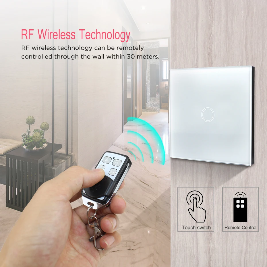 

Switch 1 Gang Touch Switch With Remote Controller White Black Gold Touch Switch For 220V High Quality For Kitchen Living Room