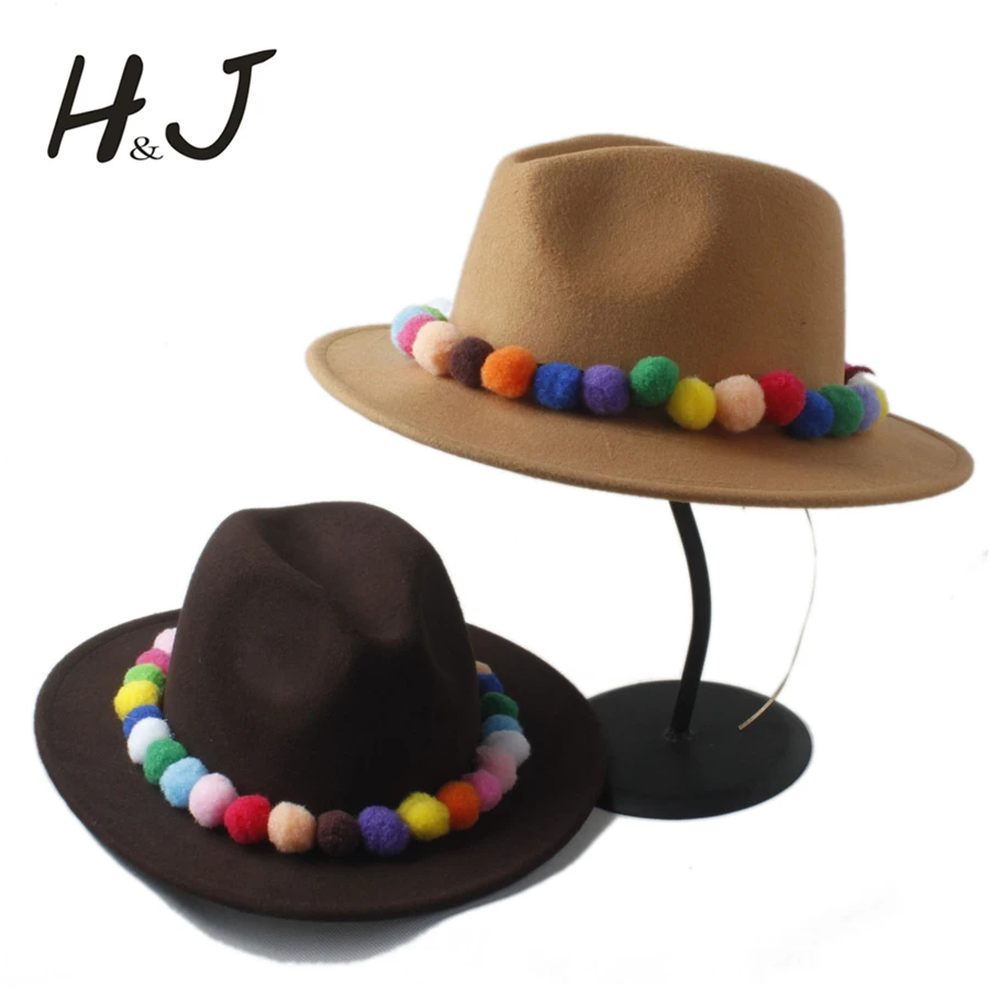 Модная женская шерстяная зимняя фетровая шляпа Федора с милой цветной лампочкой Laday Панама Шляпы для девочек мягкая фетровая шляпа в джазовом стиле Гангстерская шляпа