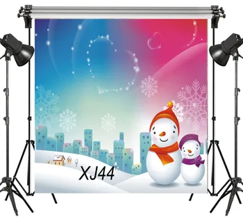 

LB Polyester & Vinyl Christmas Cartoon Two Snowmen Snowflake Studio Backdrop Photography Photo Props Photographic Background