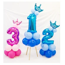 32 Дюйма Синий Розовый Фольга номер 1 2 3 воздушный шар 1-й 2-й день рождения украшения дети мальчик корона для девочек фестиваль вечерние декоративные воздушные шары