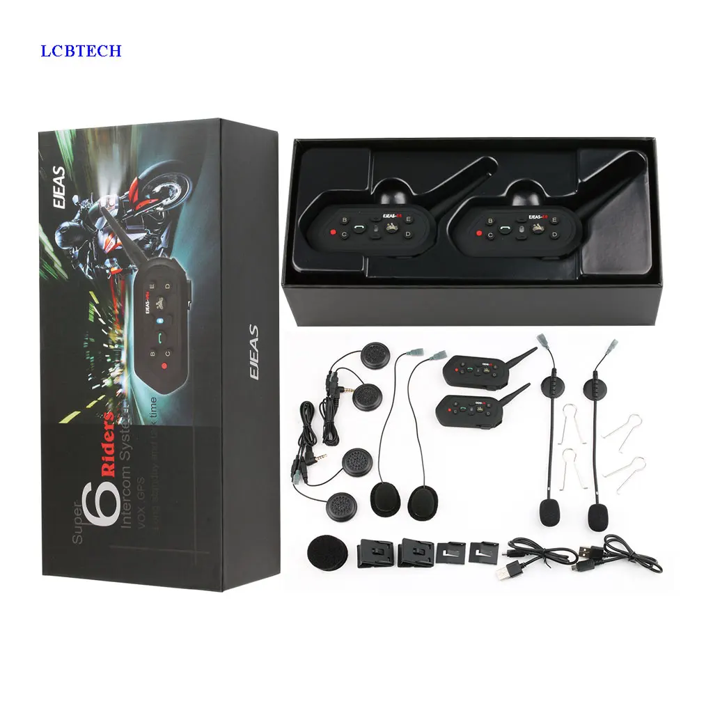 

2 EJEAS Moto Intercom Bluetooth Headset BT Headset Intercom Support AUX Voice Input,VOX Voice Activation 1200M Talkback Distance