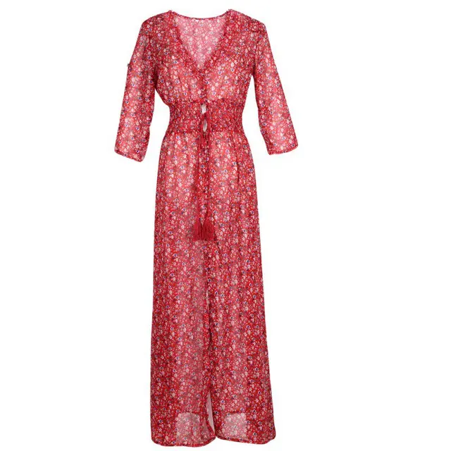 2016 Women Long Boho Maxi Evening Party Dress Floral Chiffon Dress Summer Beach Dresses 1
