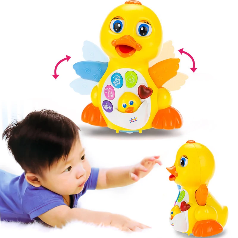Animais de Estimação Brinquedos do Bebê Seguro e Diversão Elétrico Grande Amarelo Pato Brinquedo Crianças Cartão Luzes Piscando Balanço Música Educação Precoce Brinquedos Inteligentes 2 Online shopping