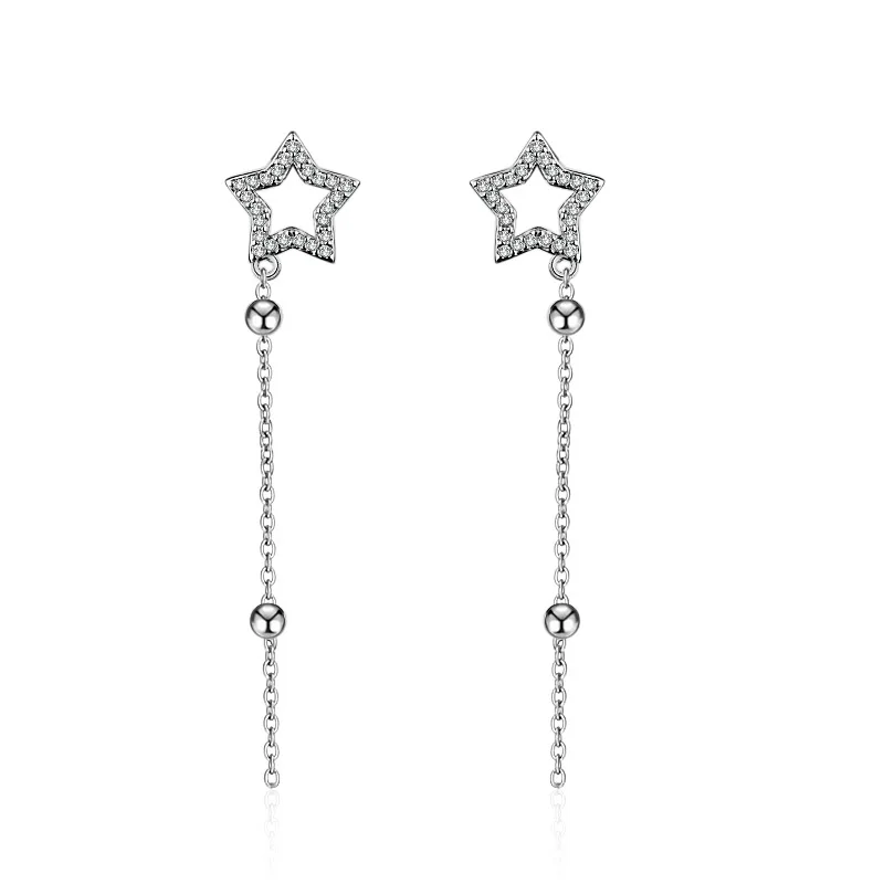 

New Arrivals Sweet Cubic Zirconia Star 925 Sterling Silver Ladies Long Tassel Stud Earrings Original Jewelry For Women 2019