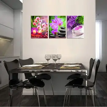

Canvas Wall Art Stone Green Bamboo Pink Waterlily Painting 3 Pieces Modern Prints for Home Office Kitchen