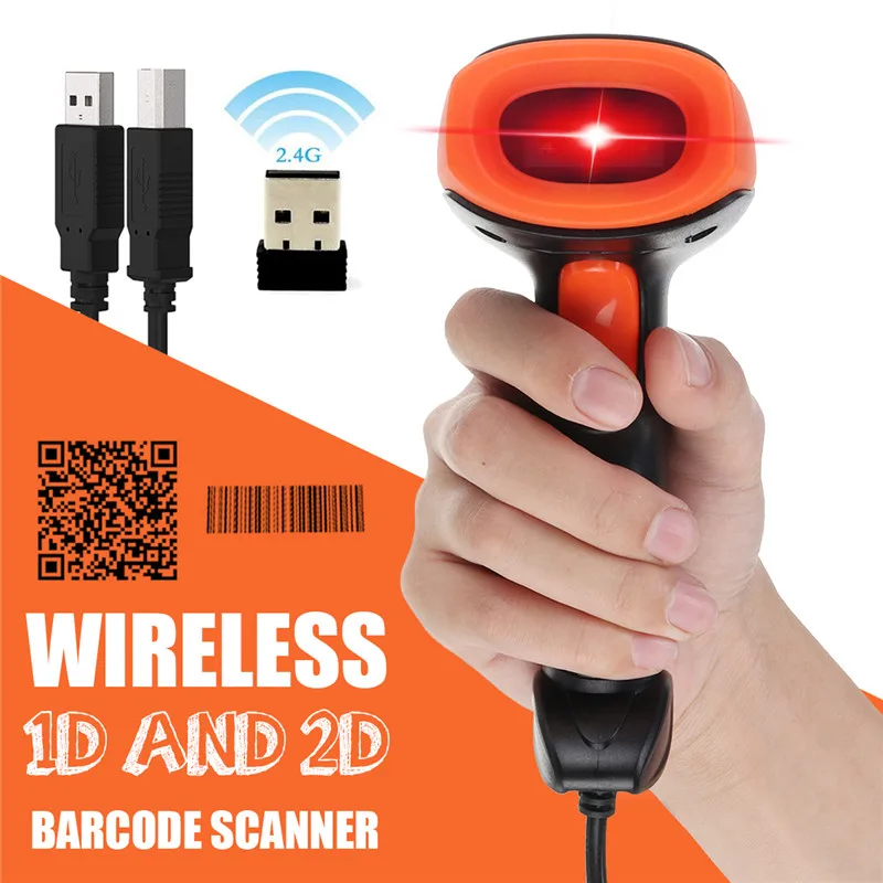 2.4G 1D/2D الباركود الماسح الضوئي المحمولة USB اللاسلكية ليزر محمول ضوء ماسحة لسوبر ماركت مخزن فوز XP/7 /8/10 كمبيوتر محمول PC POS