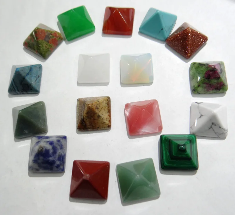 

14mm 30PCS Natural aventurine Opalite Stone Square Pyramid CAB Cabochons no hole for Making necklace ring earrings free shipping