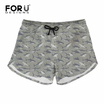 

FORUDESIGNS Cartoon Shark Printing Women Short Casual Loose Summer Home Shorts Quick Dry Polyester Board Short Feminino Shorts