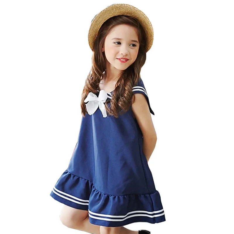 2017 Girls Dress Striped Bow Graduation Gowns Children Lovely Kids Dress Baby Summer Mini Dresses