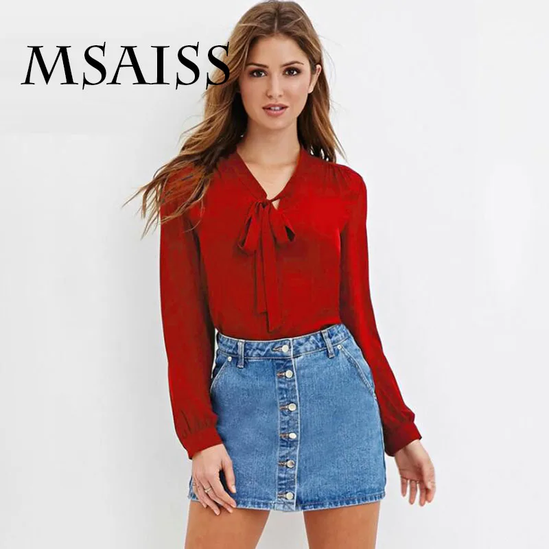 

MSAISS Spring Women Blouse Shirt Tops Casual Chiffon Blusas Female V-Neck Office Lady For Work Women Long Sleeve Black Shirt
