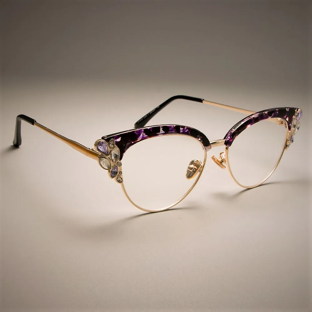CCSPACE Великолепные женские очки кошачий глаз, блестящие стразы, оправа для женщин, брендовые дизайнерские очки, оптические очки 45120