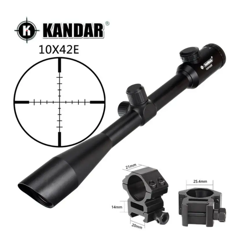 KANDAR 10X42 " Цельный Солнцезащитный оптический прицел красный зеленый с подсветкой P4 охотничий прицел классический Охотник прицел - Цвет: with picatinny ring2