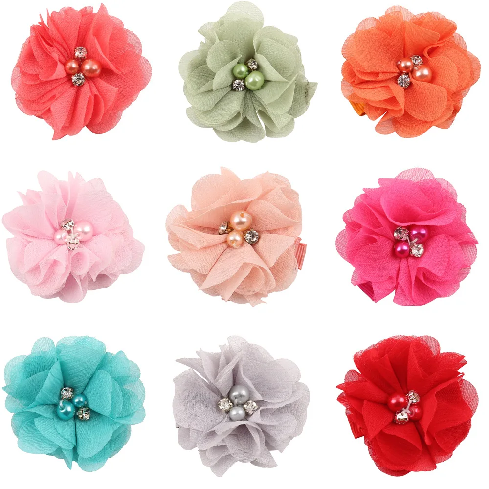 

Hot Sale Summer Style chiffon Clip Barrettes Solid Flower Children Hair Accessories Infant Hairpins lace Hair Clips