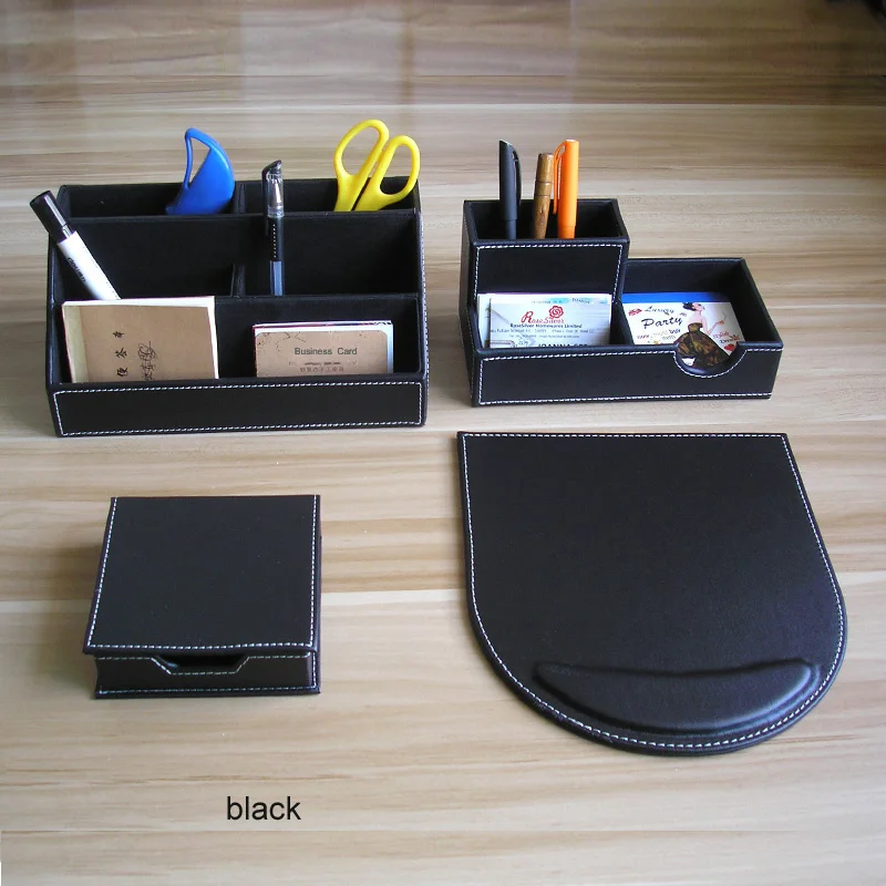 PU leather wood multifonctional desk organizer pen holder stationery organizer business card holder office stationery items K226