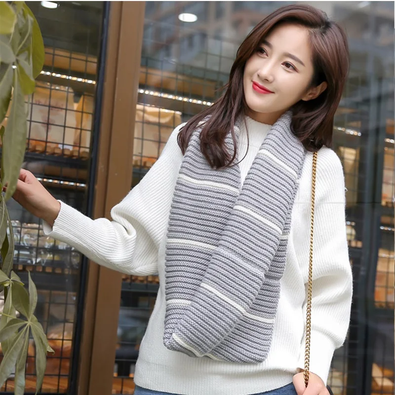 VISROVER Free Shipping Kniited Scarf Lic Winter Women Round Scarfs Infinity Snood Ladies Stripe Ring Loop Scarf  Unisex Circle  (10)