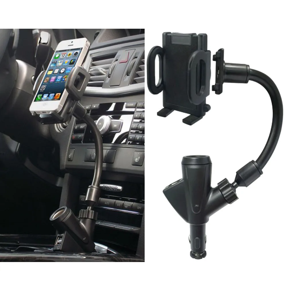 

Safe driving car phone charger holder two in one for smart phone bracket charger dual USB 2.1A cigarette lighter charging