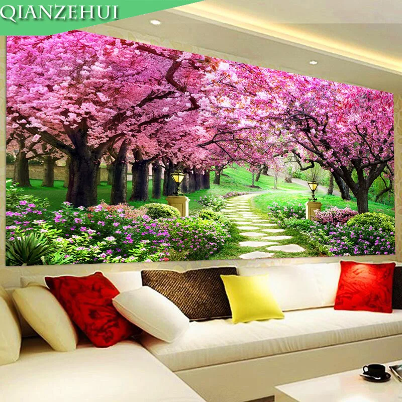 

QIANZEHUI,Needlework,DIY Painting Cross stitch Cross-stitch Warm pastoral cherry garden first love ,Sets For Embroidery kit