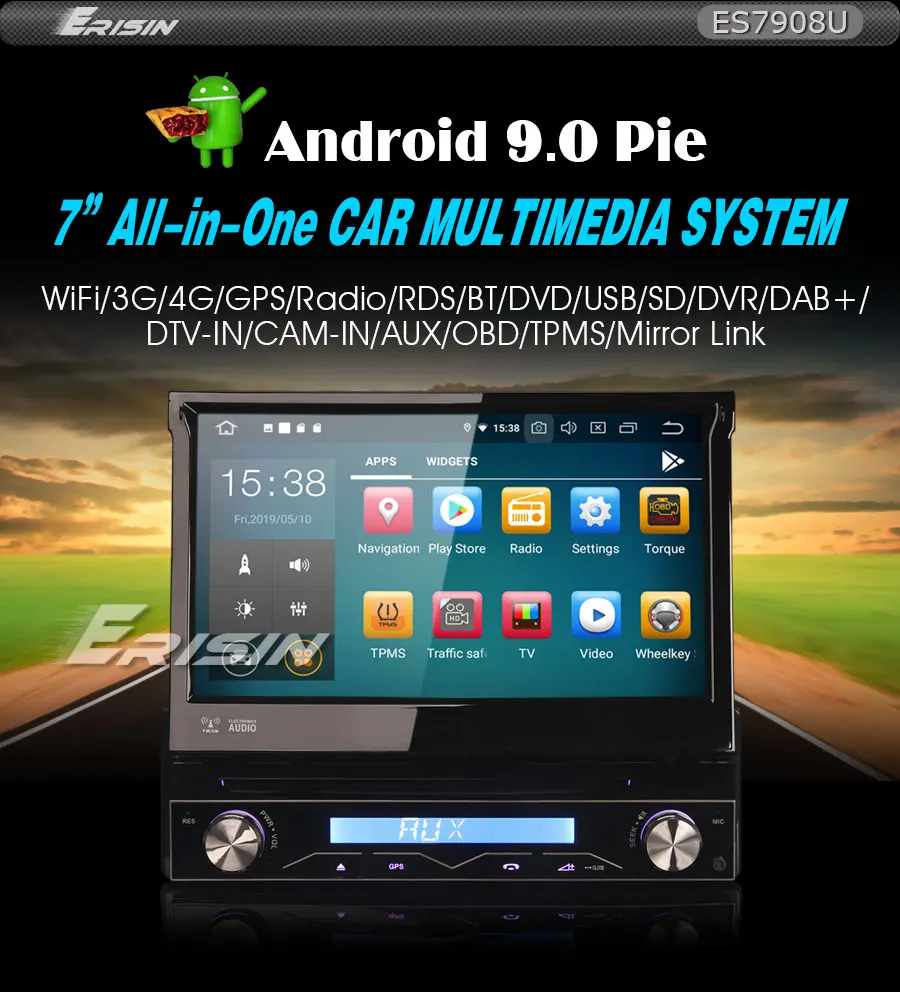 Erisin ES7808U " Универсальный 1 Din съемная DAB+ Android 8,0 Стерео DVD gps Wi-Fi система контроля давления в шинах DVR DTV BT OBD2 4G