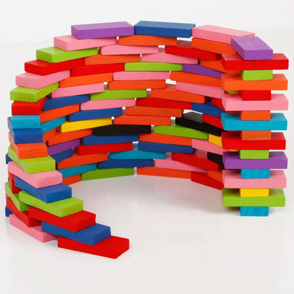 Детские деревянные строительные блоки Монтессори, игрушки, 12 цветов, 120 таблеток, домино содержит набор 10 шт., аксессуары домино, детский блок